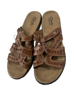 Clarks Bendable Womens Wedge Sandals Slide Brown Tan Adjustable Straps Size 8